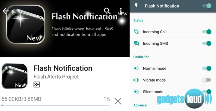 LED Flash for Alerts usng app