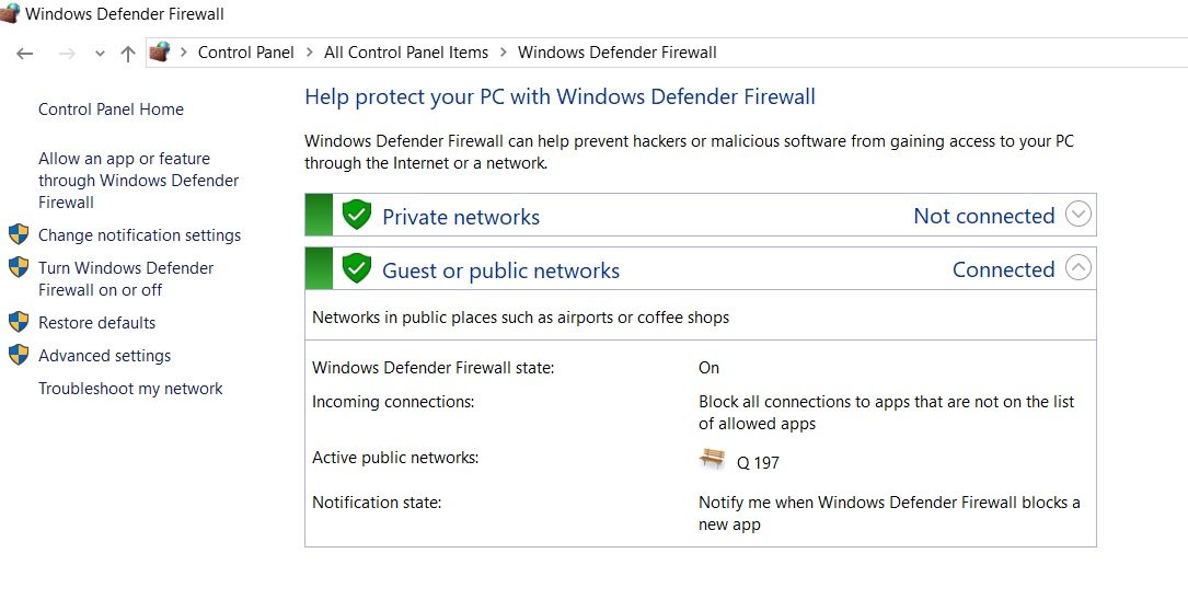 Control Panel Windows 10 Firewall