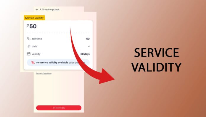 Image of no service validity means - showing VI plan of Rs 50